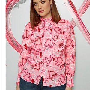 New York and Company long  sleeve blouse with hearts.